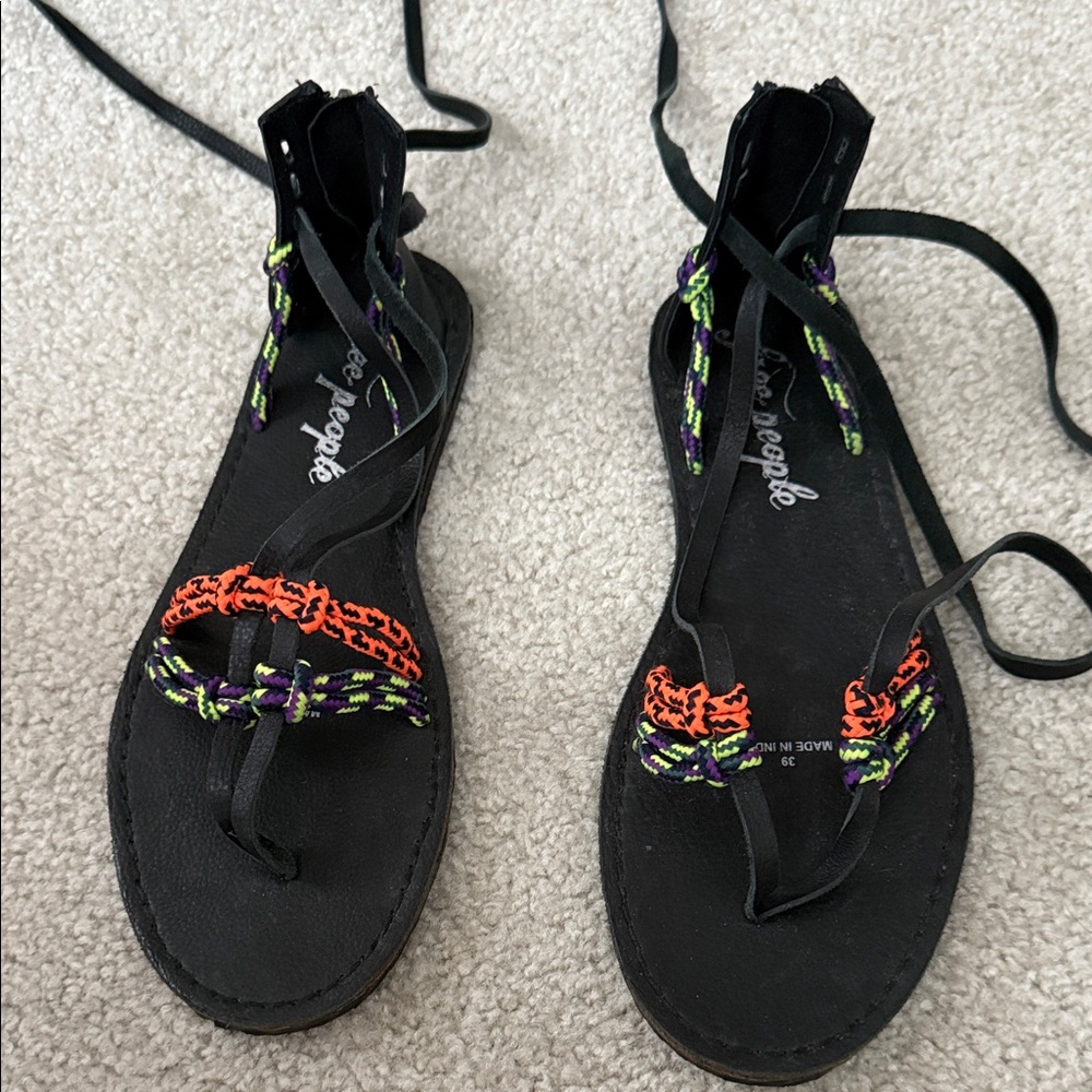 Free People Black Sandals with Neon Accents size 39